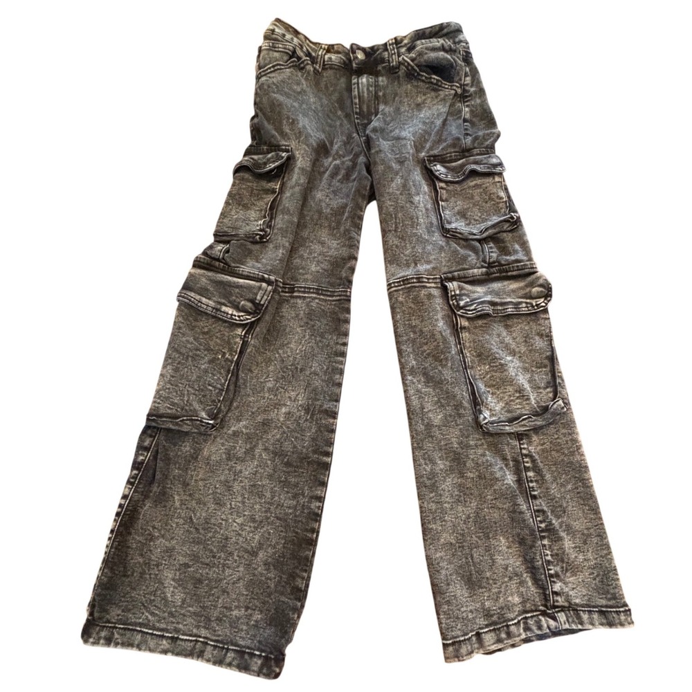 Fire & Rain Grey Acid Wash Wide Leg Cargo Jean Size 7 Multi Pocket Utility Pants